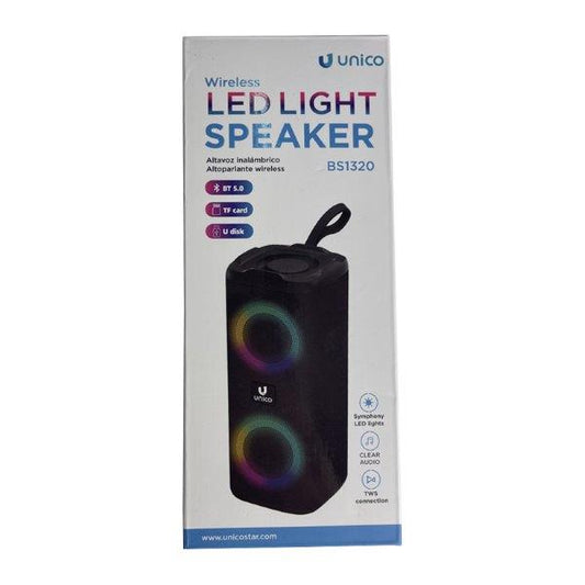 Cassa Bluetooth Unico BS1320 Speaker Portatile Wireless Led Light Vari Colori