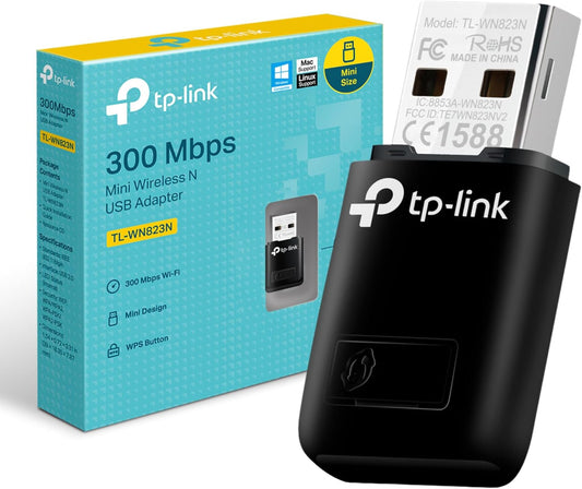 TP-Link TL-WN823N Adattatore USB Scheda di Rete, Wireless 300Mbps, 2.4Ghz, Porta USB 2.0, WPS, Windows 11/10/8.1/8/7/XP, Mac OS 10.15 e precedenti, Linux